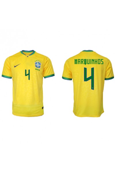 Brasilia Marquinhos #4 Jalkapallovaatteet Kotipaita MM-kisat 2022 Lyhythihainen
